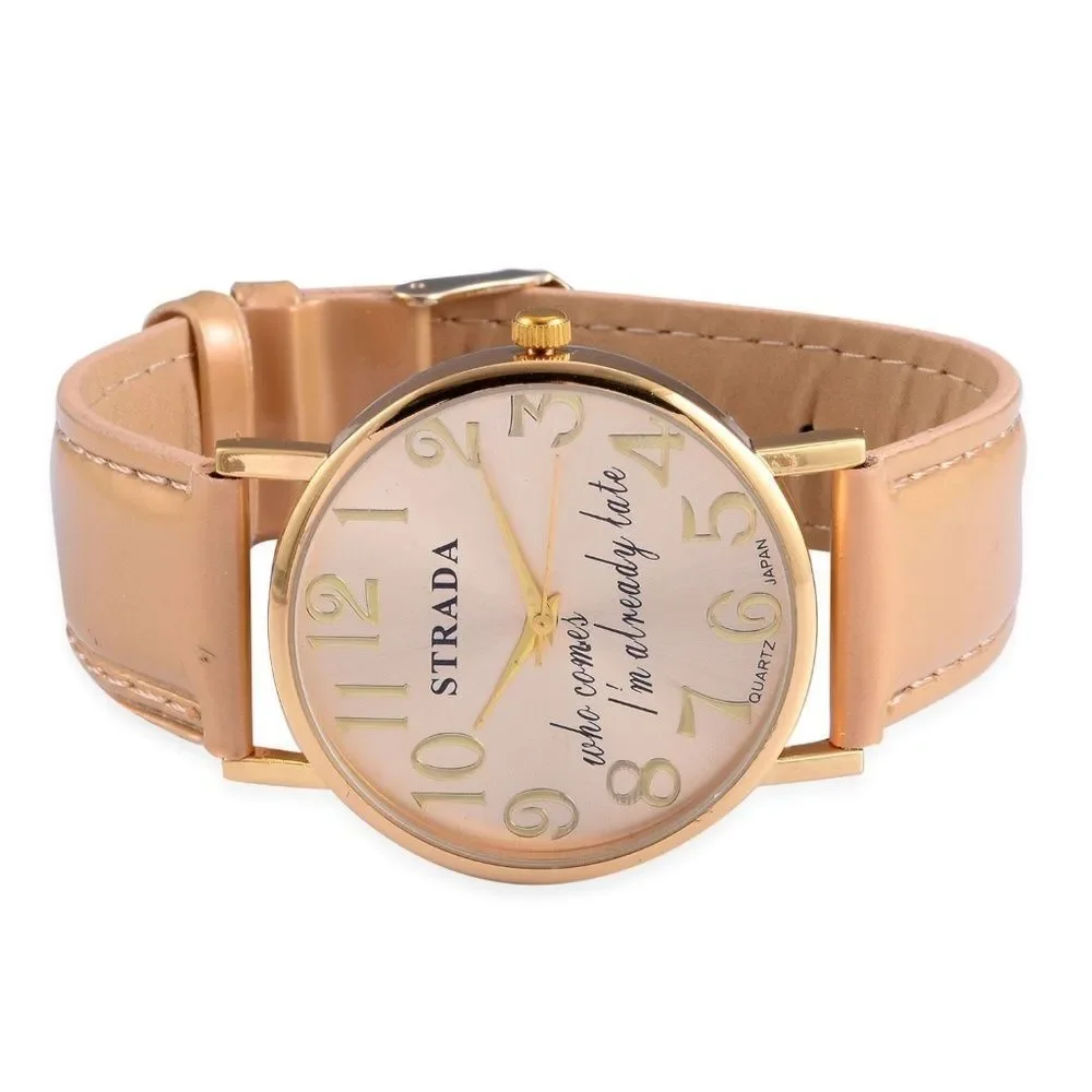 STRADA Watch Austrian Crystal Faux Band Golden